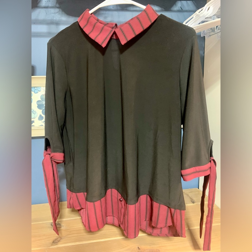Black and Red Long Sleeve Top